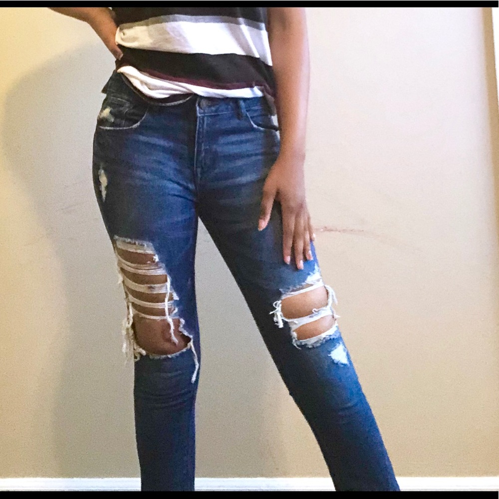 Charlotte Russe distressed blue denim jeans